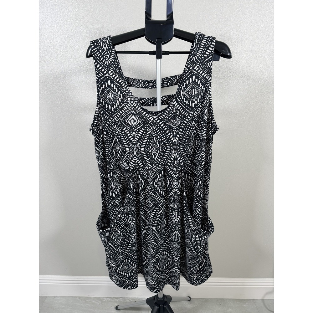 J Valdi One Piece Romper Womens 2X Black Ikat Print V Neck Ladder Back Strap